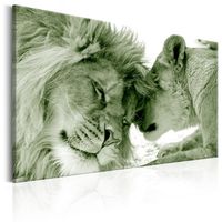 Schilderij - Leeuwen liefde in sepia