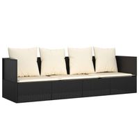 The Living Store Loungebed - Poly Rattan - Zwart - 203 x 58 x 56 cm - Met Kussens