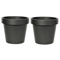 Plantenpot/bloempot - 2x - kunststof - zwart - Tuin buiten - D20 x H18 cm