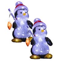 Kerstverlichting figuren - 2x st - pinguin - H25 cm - 30 led lampjes - op batterij - voor buiten