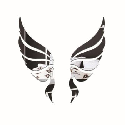 Crystal drie dimensionale decoratieve muur stickers Angel Wings slaapkamer decoratieve spiegel (zwart)