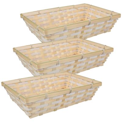 Broodmandje rechthoekig - 3x - gevlochten - bamboe hout - 34 x 24 x 8 cm - naturel / beige