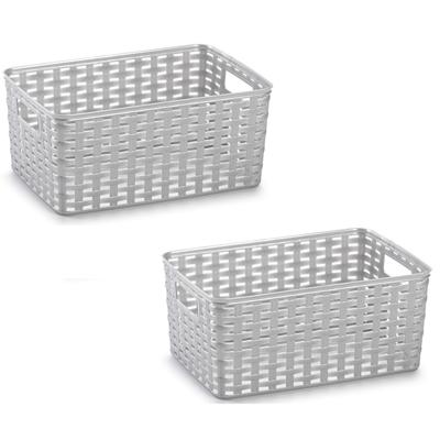 Opbergmand - 5x - Kastmand - rotan kunststof - zilver - 10 Liter - 22 x 33 x 16 cm