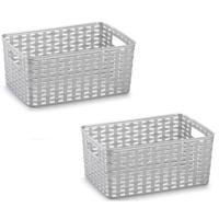 Opbergmand - 5x - Kastmand - rotan kunststof - zilver - 10 Liter - 22 x 33 x 16 cm