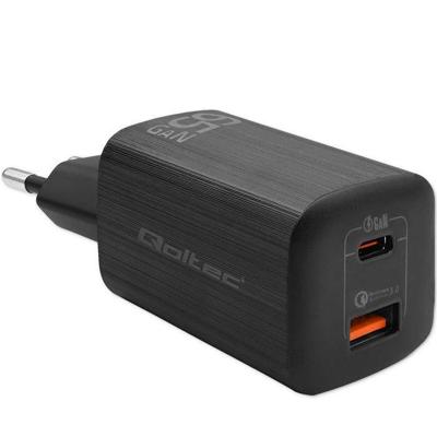 Qoltec 50766 oplader voor mobiele apparatuur Laptop, Draagbare game console, Powerbank, Smartphone, Smartwatch, Tablet Zwart AC Snel opladen Binnen