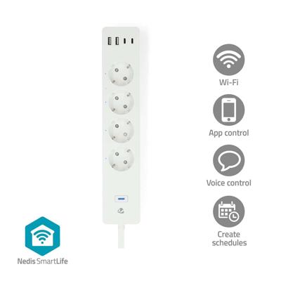 Nedis SmartLife Stekkerdoos | Wi-Fi | Hybrid (CEE 7/7) / USB-A / USB-C™ | 16 A | 3680 W | 2.00 m | 0 - 55 °C | Android™ / IOS | Wit - WIFIP313FWT