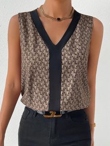 Loose V Neck Geometric Casual Tank Top