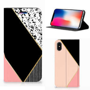 Apple iPhone X | Xs Stand Case Zwart Roze Vormen