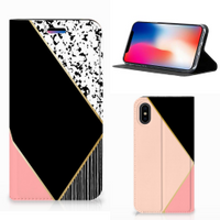 Apple iPhone X | Xs Stand Case Zwart Roze Vormen - thumbnail
