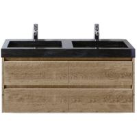 Dante Badmeubelset 120 cm - Natuur Eiken - Wastafel Hardsteen Wit Lucca Dubbel