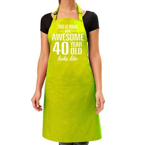 Bellatio Decorations Cadeau schort voor dames - awesome 40 year - lime groen - verjaardag - 40 jaar   -