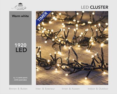 Cluster lights 1920l/11.5m led warm wit - 4m aanloopsnoer zwart - bi-bui trafo Anna's collection - Annas collection