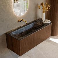 Badmeubel Mondiaz Kurve-Dlux | 125 cm | Meubelkleur Walnut | Wastafelkleur Lava | Solid surface | Links spoelbak | Zonder kraangat(en)