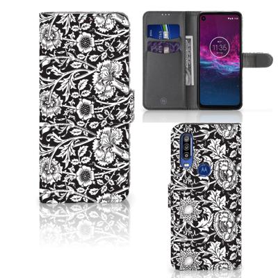 Motorola One Action Hoesje Black Flowers