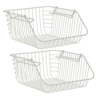 Excellent Houseware opberg mandjes - 2x - stapelbaar - wit - 29 x 27 x 14 cm