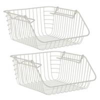 Excellent Houseware opberg mandjes - 2x - stapelbaar - wit - 29 x 27 x 14 cm