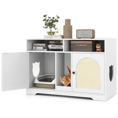 Kattenbak Kattenkast voor 2 Katten Verborgen Kattenbakkast met Opbergruimte Wit