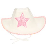 Guirca Carnaval verkleed Cowboy hoed Stars - wit/roze - voor volwassenen - Western thema   -