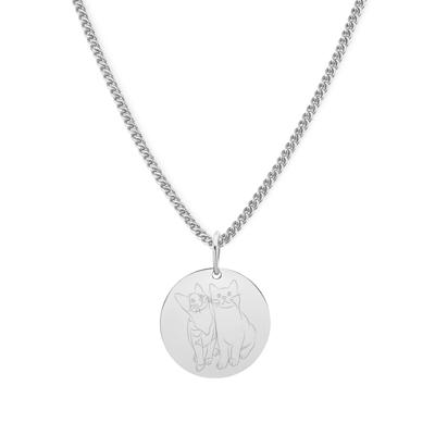 Gepersonaliseerde lijntekening huisdier ketting - Stainless steel - Zilver - 13 mm