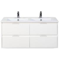 Porto Badmeubelset 120 cm - 4 Laden Wit Hoogglans - Keramische Wastafel Wit Slim