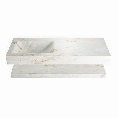 MONDIAZ ALAN-DLUX 120cm planchet Frappe. Vrijhangende wastafel CLOUD links 1 kraangat, kleur Frappe.