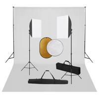 Fotostudioset met softboxlampen, achtergrond en reflector