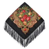 Zwarte etnische stijl retro kwast vierkante sjaal bloem patroon hoofddoek sjaal grootte: 90 x 90cm