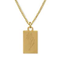Gegraveerde geboortebloem ketting OUD DESIGN - Stainless steel - Goud - Rechthoek - Maart - narcis