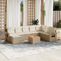 9-delige Loungeset met kussens poly rattan beige
