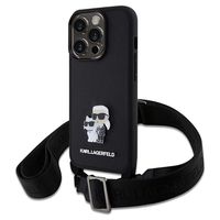 iPhone 15 Pro Max Karl Lagerfeld Saffiano Crossbody Metal Karl & Choupette Case - Black - thumbnail