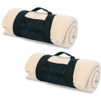 Fleece Deken - 2x - plaid met afneembaar handvat - beige - 160 x 130 cm - warme bank dekentje