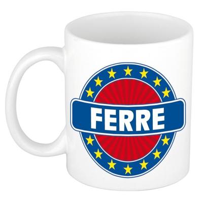 Ferre voornaam koffiemok - beker - wit/blauw - 300 ml - Cadeau - Heren - Collega - Vaderdag
