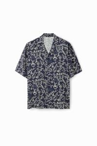 Resort shirt met illustraties - BLUE - XL