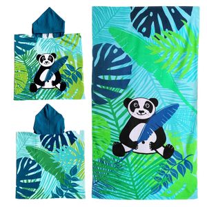 Set van bad cape/poncho met strand/badlaken voor kinderen panda print microvezel