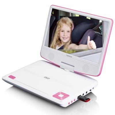 LENCO DVP-910PK - Portable 9" DVD-speler met USB-hoofdtelefoon-ophangbeugel - Roze/wit