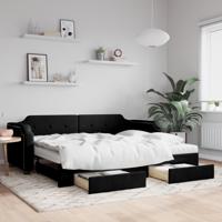 Slaapbank met onderschuifbed en lades 90x190 cm stof zwart