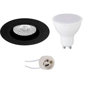 LED Spot Set - Pragmi Rodos Pro - GU10 Fitting - Dimbaar - Inbouw Rond - Mat Zwart - 6W - Natuurlijk Wit 4200K - Ø93mm