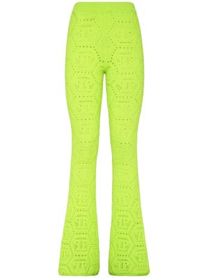 Philipp Plein pantalon évasé en maille intarsia - Jaune