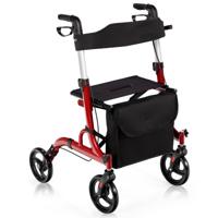 Rollator Opvouwbaar en Licht met Zitting Loophulp 6-Voudig in Hoogte Verstelbaar Loopwagen met Tas en Stokhouder & 2 Remmen