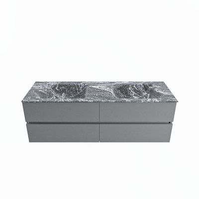 MONDIAZ VICA-DLUX 150cm badmeubel onderkast Plata 4 lades. Inbouw wastafel CLOUD dubbel zonder kraangat, kleur Lava.