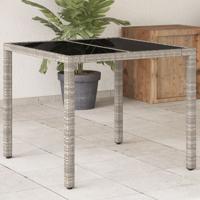 Tuintafel met glazen blad 90x90x75 cm poly rattan lichtgrijs