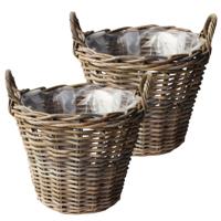 VD Leeden Opbergmand Klassiek - 2x - bruin - rond - 45 x 40 cm - rotan - gevlochten riet