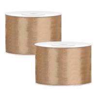 Partydeco Cadeaulint - 2x - goud - 5 cm x 25 meter - satijn - sierlint - inpakken - decoratie