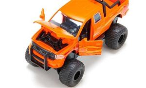 Siku Dodge RAM 1500 met ballonbanden speelgoedauto 1:50 metaal/kunststof zwart/oranje verwisselbare wielen deur motorkap en achterklep kunnen geopend worden