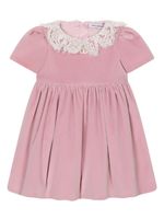 Dolce & Gabbana Kids logo-embroidered lace-collar flared dress - Rose