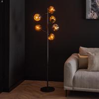 LifestyleFurn Vloerlamp Hasan 6-lamps, Kleur Chroom, Goud en Koper