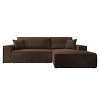 NADUVI Collection Galine Hoekbank met Chaise Longue Rechts met Slaapfunctie - Ribstof - Bruin