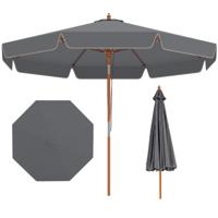 300 cm Gekartelde Parasol Marktparasol met Kantelmechanisme Tuinparasol met Houten Stok Geventileerde Top & 8 Baleinen Katrolsysteem Hangparasol-Grijs