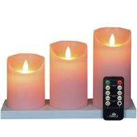 Anna's Collection Oplaadbare LED kaarsen - 3x - lichtroze - oplaadstation - stompkaarsen