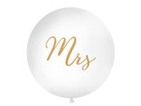 Mega Ballon Pastel Wit met Gouden print Mrs - 1 meter